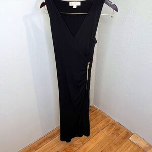 Michael by Michael Kors black midi dress with gold side zipper XS
